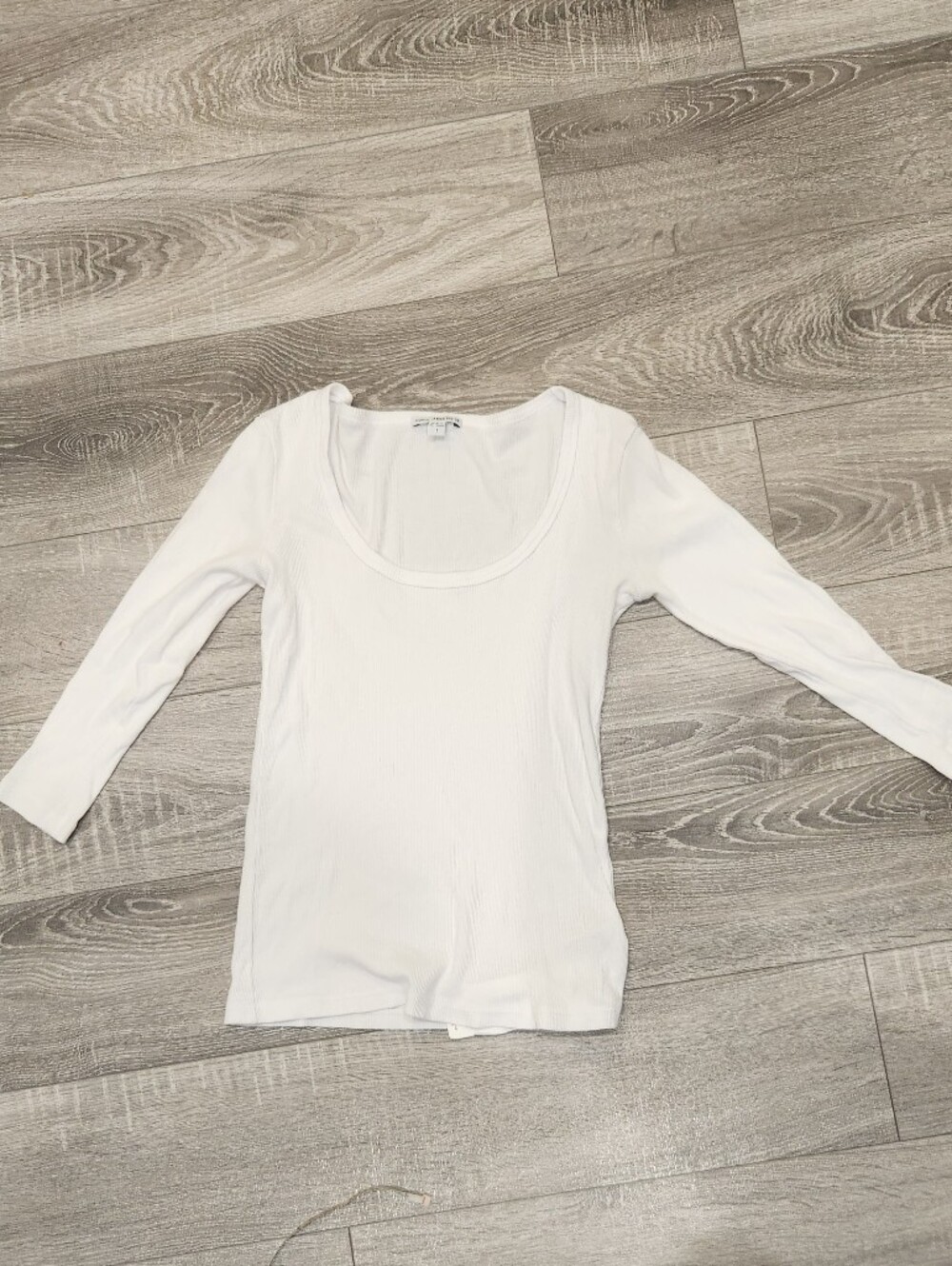 James Perse White Scoop Neck Ribbed Long Sleeve Tee